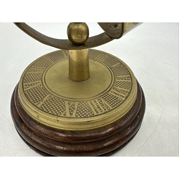 Vintage Brass Arrow Globe Armillary Sphere Nautical Desk Office Wood Base 6.5” - Picture 16 of 16